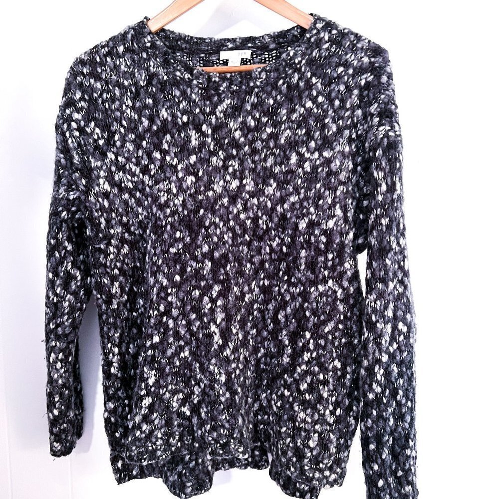 J Jill Chunky Marled Knit Gray Crew Neck Oversized Sweater Wool Blend Medium